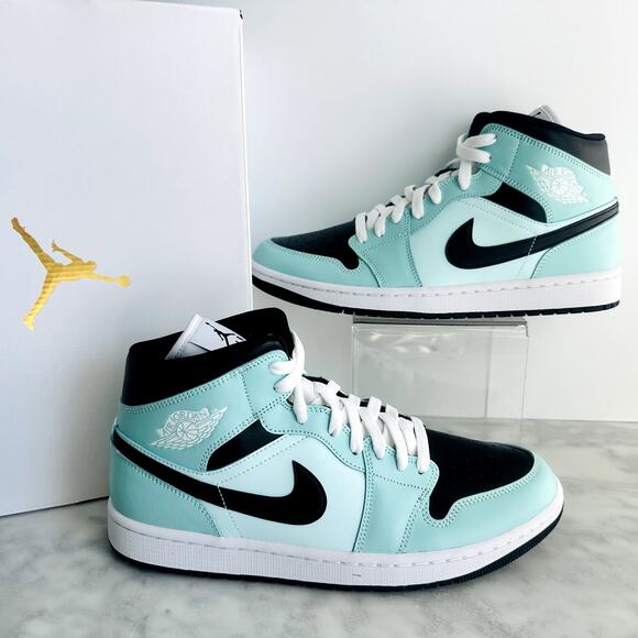 Nike Womens Air Jordan 1 Mid Light Dew/Teal Mint/Noir 12 NEW Unisex BQ6472-300 - Picture 2 of 12